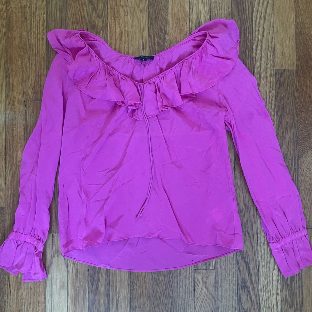 J. Crew Pink Ruffle Blouse
